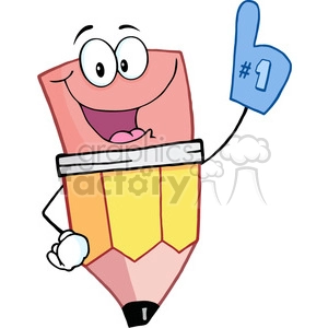 4766-Royalty-Free-RF-Copyright-Safe-Pencil-Guy-Wearing-A-Number-One-Glove