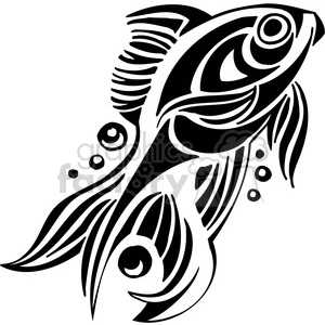 The clipart image depicts an abstract fish design in black and white. This design could be used as a tattoo illustration.