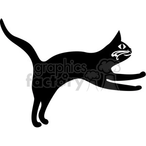 The image is a simple black and white clipart of a black cat. The cat is depicted in a side profile view with a raised tail and an alert stance.