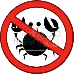 The clipart image shows a stylized black crab encased within a red prohibition sign, indicating a No Crab or Crab-Free zone, which could symbolize a warning for those with crab allergies or a ban on crabs in a particular area.