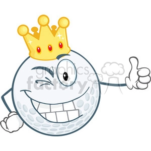 6487 Royalty Free Clip Art Winking Golf Ball Cartoon Character With Gold Crown Holding A Thumb Up