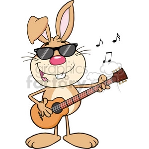 Royalty Free RF Clipart Illustration Funny Brown Rabbit With Sunglasses Playing A Guitar And Singing
