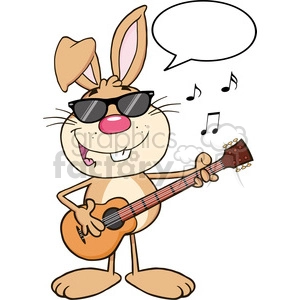 Funny Brown Rabbit With Sunglasses Playing A Guitar And Singing