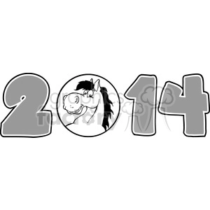 5670 Royalty Free Clip Art 2014 Year Cartoon Numbers With Horse Face Over A Circle