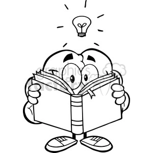 5990 Royalty Free Clip Art Smiling Brain Cartoon Character Reading A Book Under Light Bulb