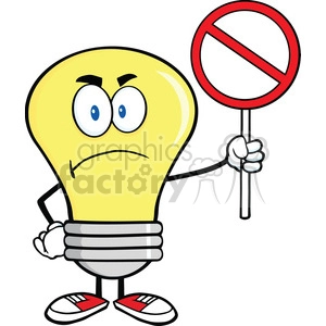 6049 Royalty Free Clip Art Angry Light Bulb Character Holding up A Forbidden Sign
