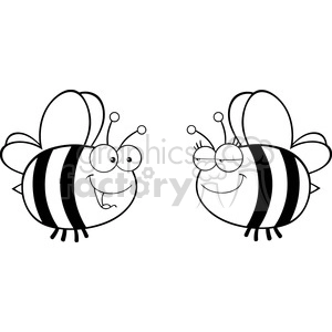 6552 Royalty Free Clip Art Black and White Cute Bee Looking Female Bee