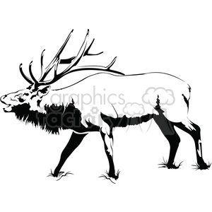 This clipart image features a silhouette of an elk with prominent antlers. The elk is depicted in a side profile, showing its body, legs, and the large branching antlers characteristic of male elks.