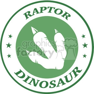 The clipart image contains a stylized representation of a raptor dinosaur footprint in white with sharp toes, depicted inside a green circular emblem with the words RAPTOR at the top and DINOSAUR at the bottom. The emblem also includes four small stars around the footprint.