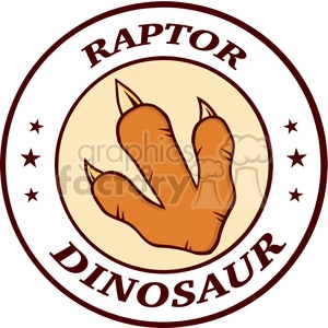 The image features a stylized representation of a raptor dinosaur footprint. It's set within a circular badge or emblem that contains the word RAPTOR at the top and DINOSAUR at the bottom. The footprint appears to have three toes with prominent claws, which is characteristic of raptor dinosaur footprints. The background of the emblem is a tan or light brown color, and the footprint itself is a deeper shade of brown. There are also small star symbols positioned around the circle between the two words.