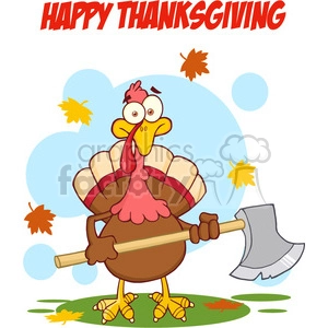 6893_Royalty_Free_Clip_Art_Happy_Thanksgiving_Greeting_With_Turkey_With_Axe
