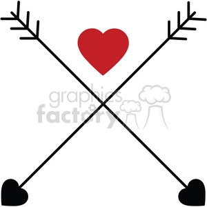 The clipart image features two arrows in a crossed position, each with a heart-shaped tip on one end and a fletching on the other. A larger red heart is centered above the point where the two arrows intersect.