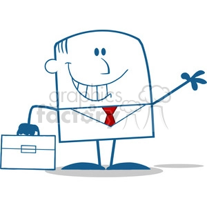 Royalty Free RF Clipart Illustration Smiling Businessman Waving Monochrome Cartoon Character