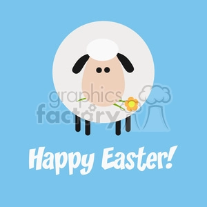 8224 Royalty Free RF Clipart Illustration Cute White Sheep With A Flower Modern Flat Design Vector Illustration With Text