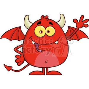 8958 Royalty Free RF Clipart Illustration Happy Red Devil Cartoon Character Waving Vector Illustration Isolated On White