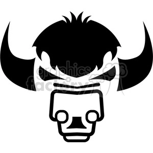 The clipart image depicts a stylized representation of a bison (often referred to as a buffalo in North America) head. The image is monochromatic, featuring distinct characteristics such as large curved horns, a tuft of hair, and the robust facial structure typical of a bison.
