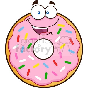 8665 Royalty Free RF Clipart Illustration Happy Donut Cartoon Character With Sprinkles Vector Illustration Isolated On White