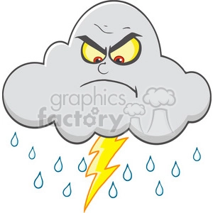 Royalty Free RF Clipart Illustration Angry Cloud With Lightning And Rain