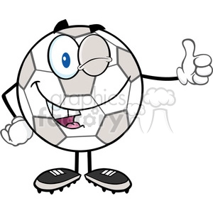 Royalty Free RF Clipart Illustration Winking Soccer Ball Cartoon Character Holding A Thumb Up