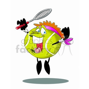 terry the tennis ball cartoon character jumping with racket