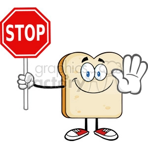 illustration smiling bread slice cartoon mascot character gesturing and holding a stop sign vector illustration isolated on white background