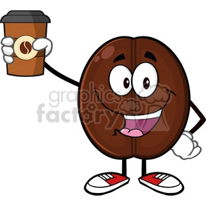 illustration cute coffee bean cartoon mascot character holding up a coffee cup vector illustration isolated on white
