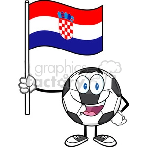 happy soccer ball cartoon mascot character holding a flag of croatia vector illustration isolated on white background