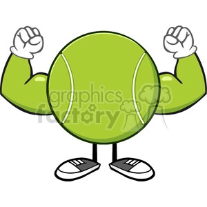 tennis ball faceless cartoon mascot character flexing vector illustration isolated on white background