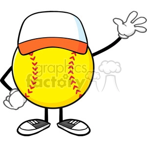 sofball faceless cartoon mascot character with hat waving for greeting vector illustration isolated on white background