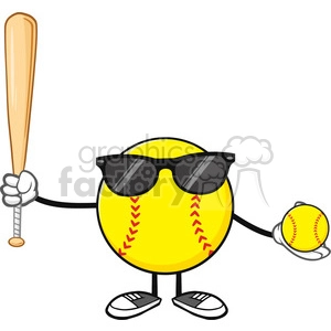 softball faceless player cartoon mascot character with sunglasses holding a bat and ball vector illustration isolated on white background