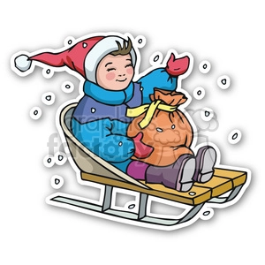 christmas boy on sled sticker