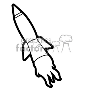 The image shows a clipart of a space rocket with a pointed tip, a cylindrical body, and fins at the base. There are flames coming out of the bottom, indicating it is in motion.