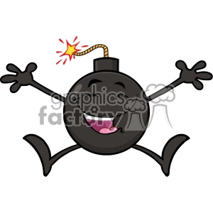 Happy Bomb Cartoon Mascot Character Jumping With Open Arms Vector Illustration