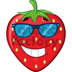 Royalty Free RF Clipart Illustration Smiling Strawberry Fruit Cartoon Mascot Character With Sunglasses Vector Illustration Isolated On White Background