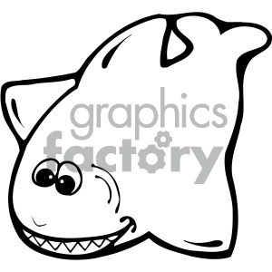 The image features a cartoon representation of a shark. The shark has a large, friendly smile with eyes looking to the side and appears to have a cartoonish personality.