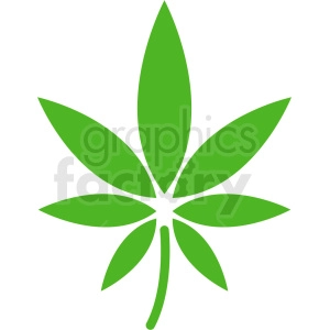 The image is a stylized representation of a green leaf with seven pointed leaflets radiating from a central point, resembling the characteristic leaf of a cannabis plant, which is often associated with marijuana. This type of image is commonly used to symbolize the marijuana plant and is recognized internationally.