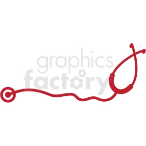 The image shows a simple red outline of a stethoscope, which is a medical device commonly used by healthcare professionals to listen to the internal sounds of a patient's body, such as the heart and lungs.