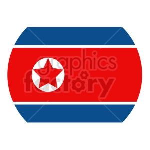 The image is a stylized representation of the flag of North Korea. The flag features a central red panel bordered both above and below by a thin white stripe and a broader blue stripe. In the center of the red panel is a white disc with a red five-pointed star.