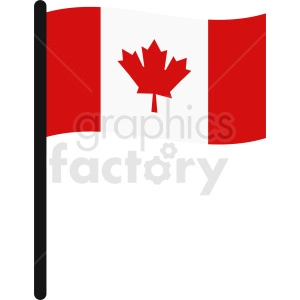 The image is a clipart representation of the Canadian flag. It features two vertical red bands on either side and a white square in the middle containing a red maple leaf.