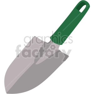 The clipart image depicts a garden shovel with a green handle.