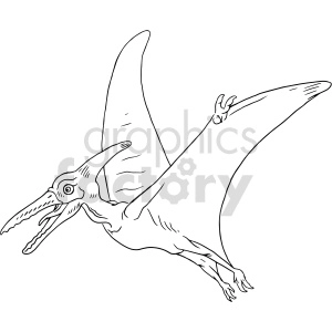 The clipart image depicts a Pterosaur, a type of flying reptile from the time of the dinosaurs. It is shown in flight with its wings spread wide, displaying a large crest on its head and a long beak with teeth.