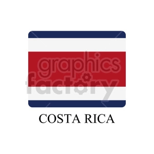 The image contains a simplified representation of the flag of Costa Rica, with horizontal stripes in the following order from top to bottom: blue, white, red, white, and blue. Below the depiction of the flag, the words COSTA RICA are written in capital letters.
