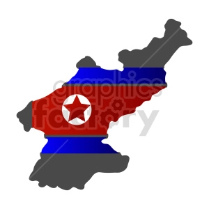 The image is a stylized representation of the Korean Peninsula with the North Korean flag overlaid on the northern part. The flag's central feature is a red star within a white circle, bordered with two blue and red bands, which are traditional colors of the country’s flag.
