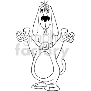 The clipart image depicts a cartoon dog standing on its hind legs with a perplexed expression, shrugging its shoulders as if unsure or confused. The dog has a collar around its neck with a tag.