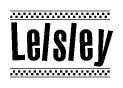 The clipart image displays the text Lelsley in a bold, stylized font. It is enclosed in a rectangular border with a checkerboard pattern running below and above the text, similar to a finish line in racing. 
