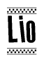 The image contains the text Lio in a bold, stylized font, with a checkered flag pattern bordering the top and bottom of the text.