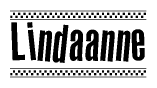 The clipart image displays the text Lindaanne in a bold, stylized font. It is enclosed in a rectangular border with a checkerboard pattern running below and above the text, similar to a finish line in racing. 