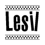 The image contains the text Lesil in a bold, stylized font, with a checkered flag pattern bordering the top and bottom of the text.