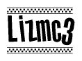 The image contains the text Lizmc3 in a bold, stylized font, with a checkered flag pattern bordering the top and bottom of the text.