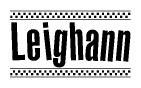 The clipart image displays the text Leighann in a bold, stylized font. It is enclosed in a rectangular border with a checkerboard pattern running below and above the text, similar to a finish line in racing. 